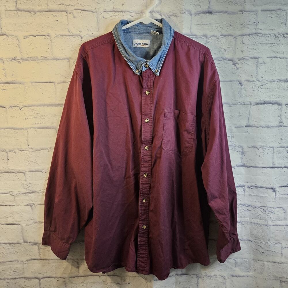 Vintage Stone Mesa Jean Co. Button Up Shirt Men’s 2X Big Western Burgundy